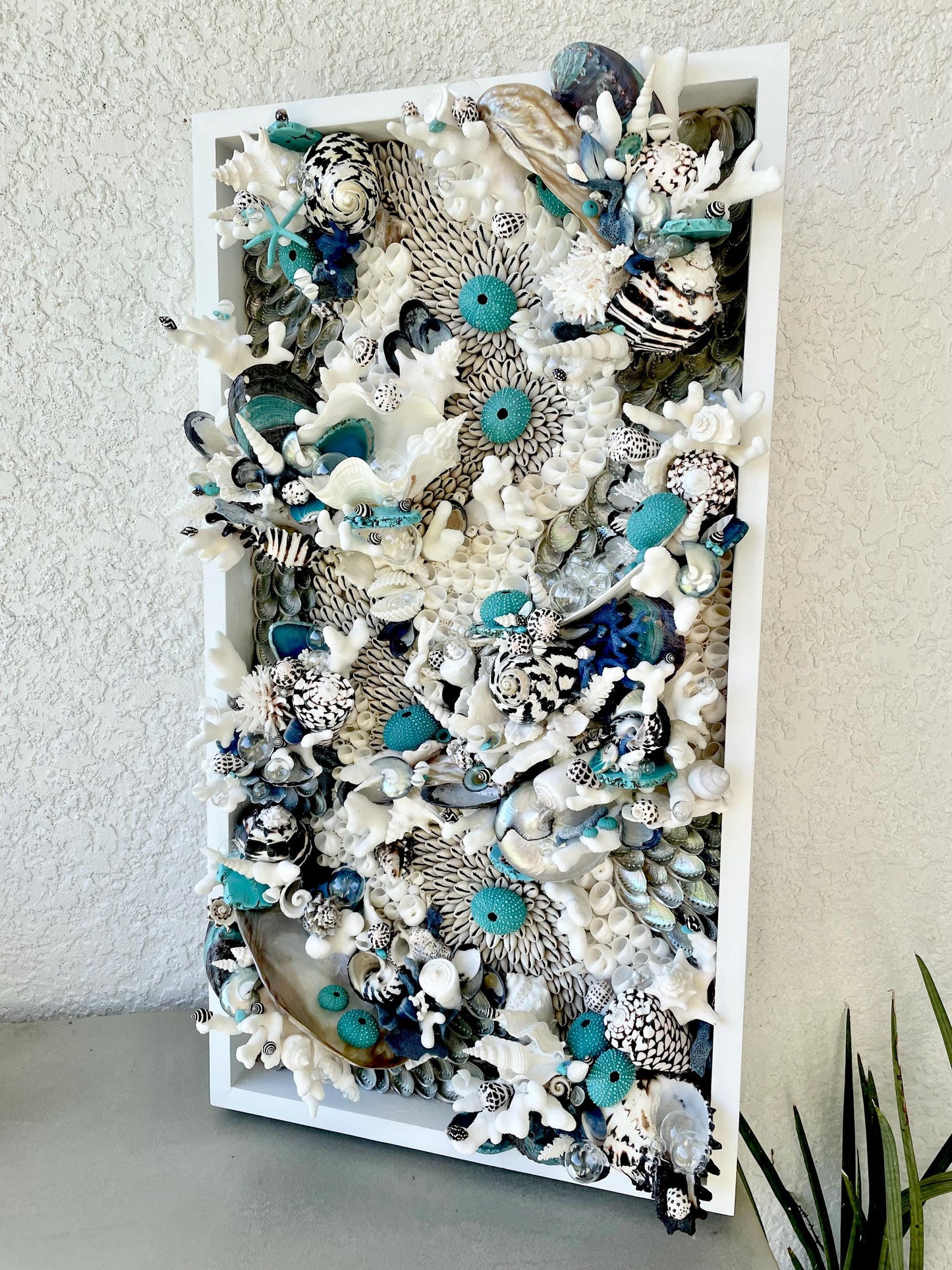 Feeling Bubbly Seashell Wall Art: Textured Coastal Décor, 30x15" Turquoise Blue