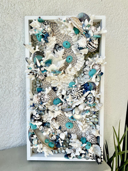 Feeling Bubbly Seashell Wall Art: Textured Coastal Décor, 30x15" Turquoise Blue