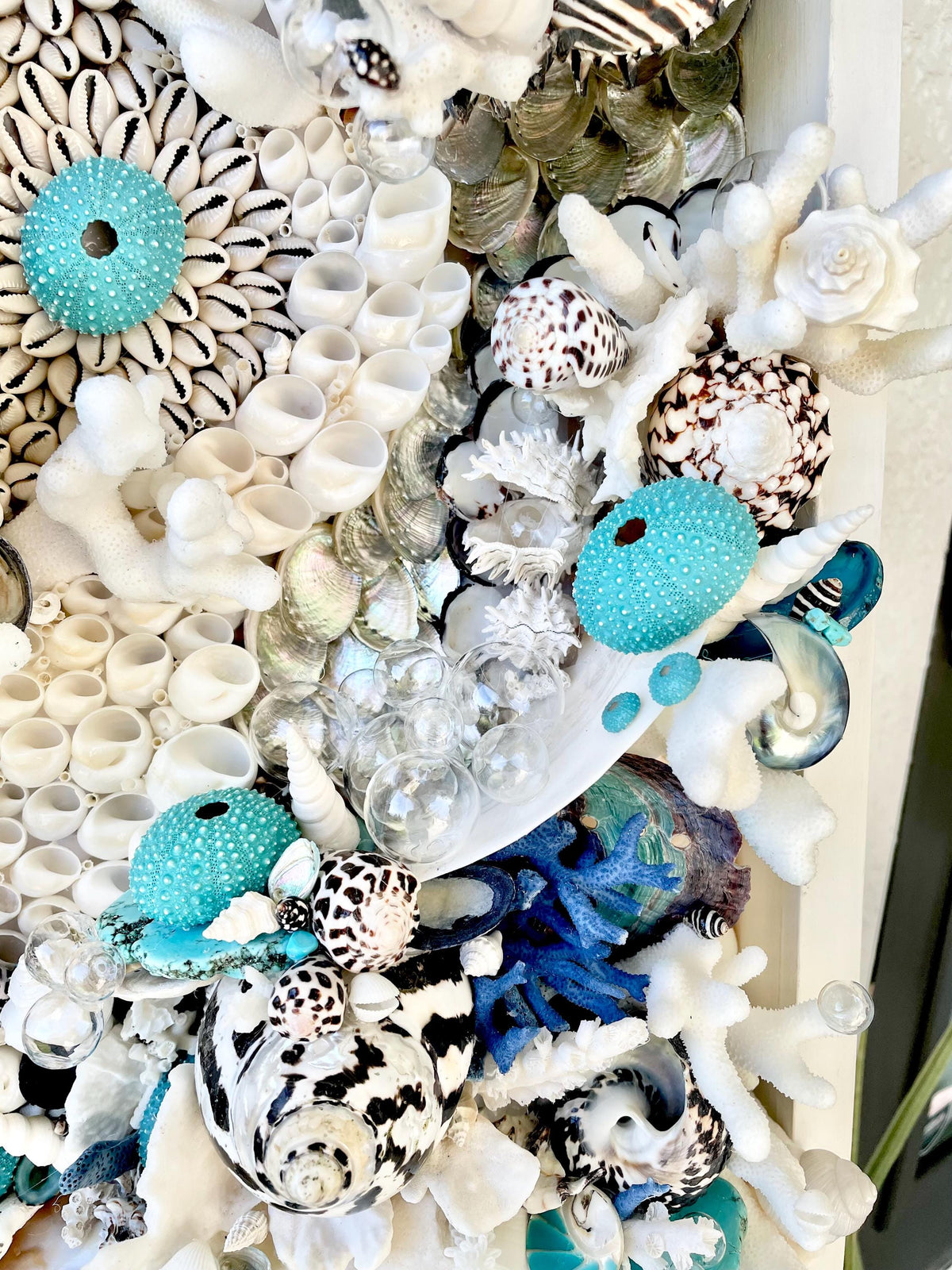 Feeling Bubbly Seashell Wall Art: Textured Coastal Décor, 30x15" Turquoise Blue