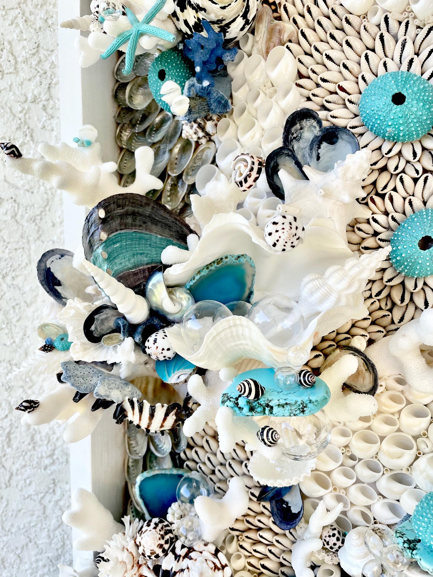 Feeling Bubbly Seashell Wall Art: Textured Coastal Décor, 30x15" Turquoise Blue