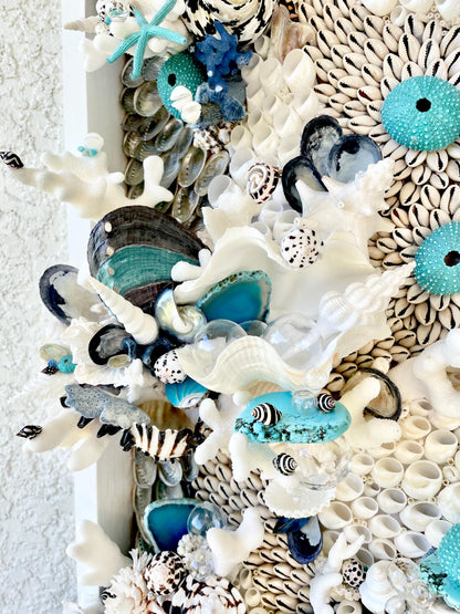 Feeling Bubbly Seashell Wall Art: Textured Coastal Décor, 30x15" Turquoise Blue