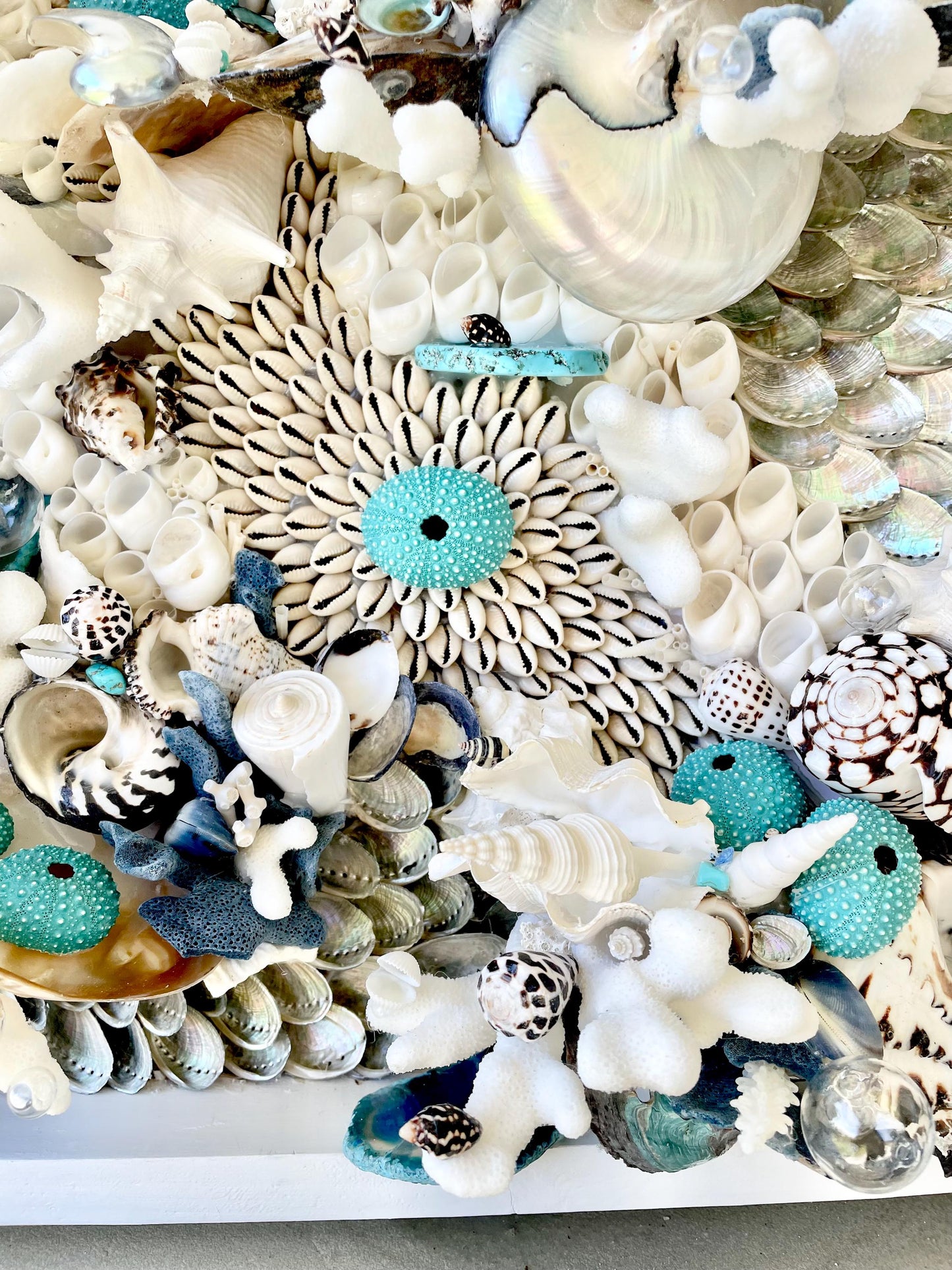 Feeling Bubbly Seashell Wall Art: Textured Coastal Décor, 30x15" Turquoise Blue