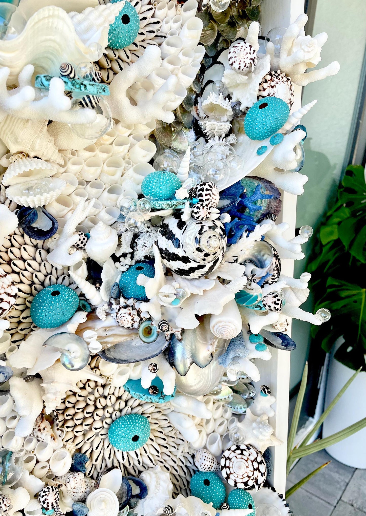 Feeling Bubbly Seashell Wall Art: Textured Coastal Décor, 30x15" Turquoise Blue