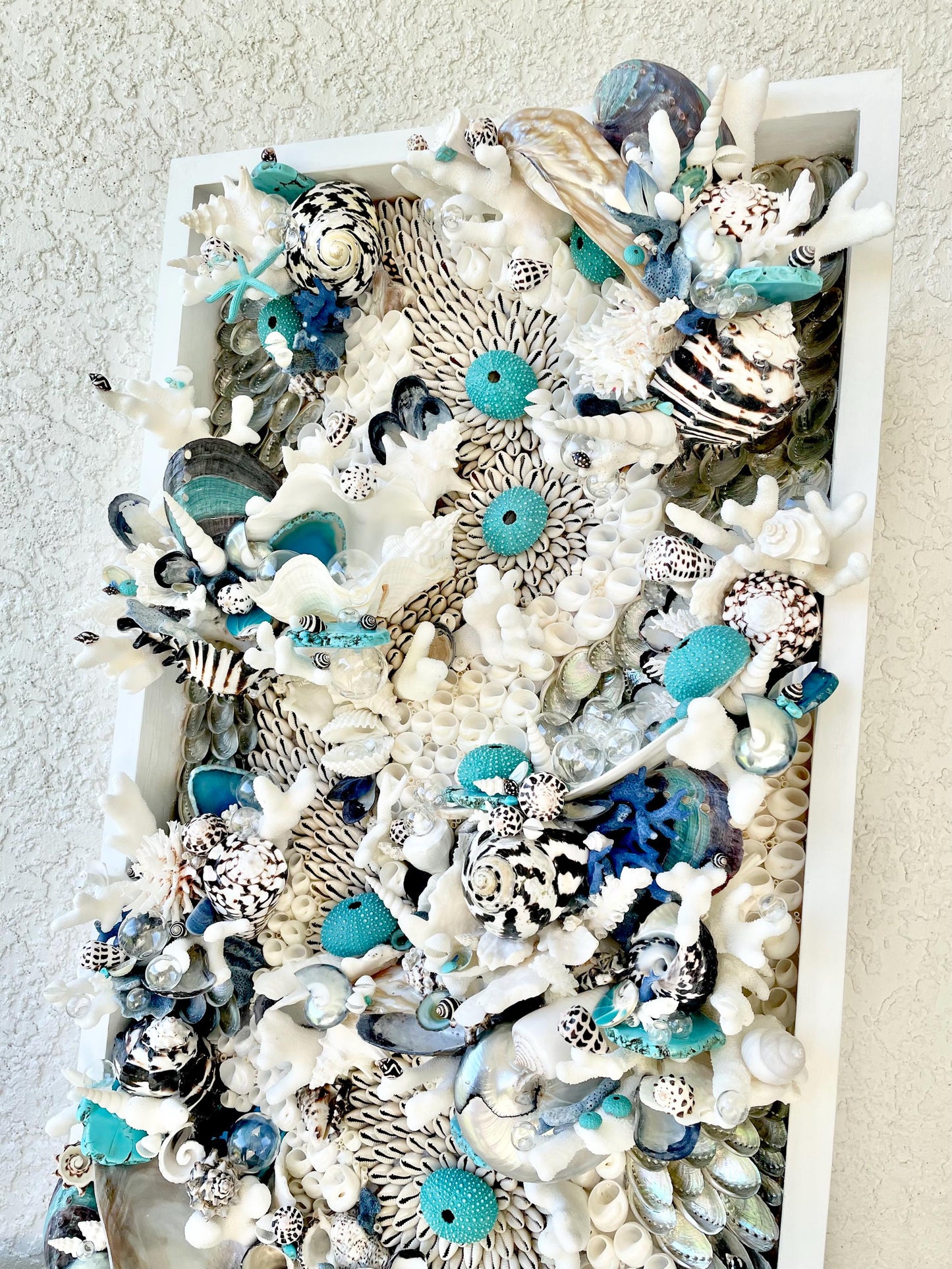 Feeling Bubbly Seashell Wall Art: Textured Coastal Décor, 30x15" Turquoise Blue