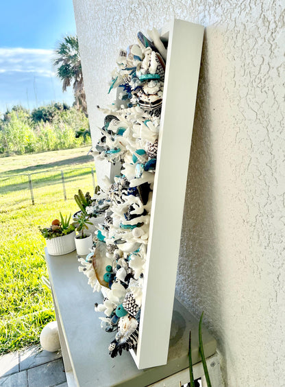 Feeling Bubbly Seashell Wall Art: Textured Coastal Décor, 30x15" Turquoise Blue