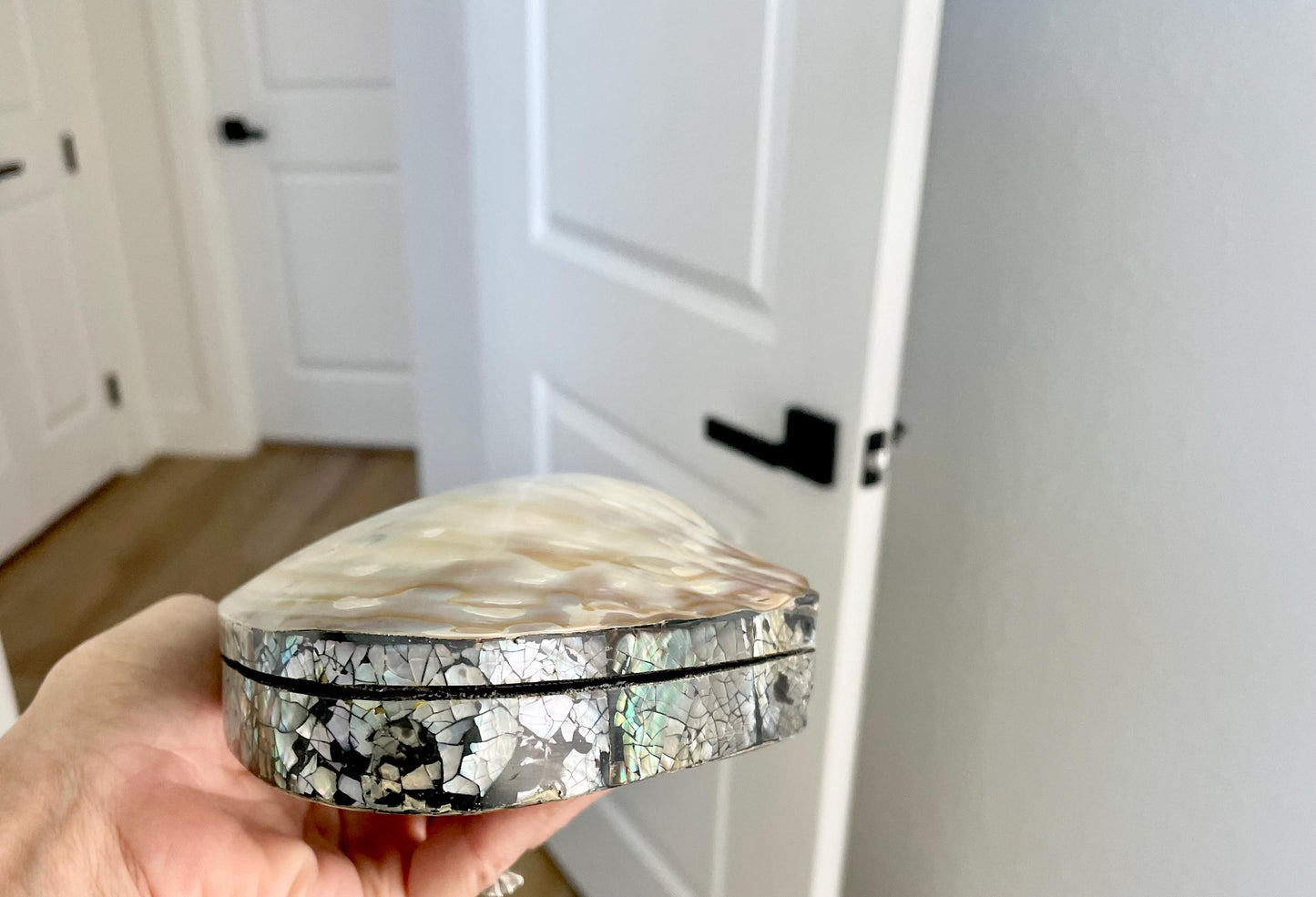 Handmade 8" Mussel Shell Jewelry Gift Box Iridescent Mother of Pearl Coastal Décor