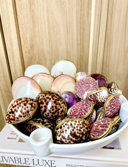 Shell Coin Purse Coastal Gift Box: Cowrie, Clam, Scallop Seashells