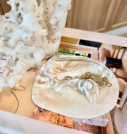 Real 5-6" PEARL Embedded Clam Shell Dished: Polished Mother of Pearl Decorative Tray