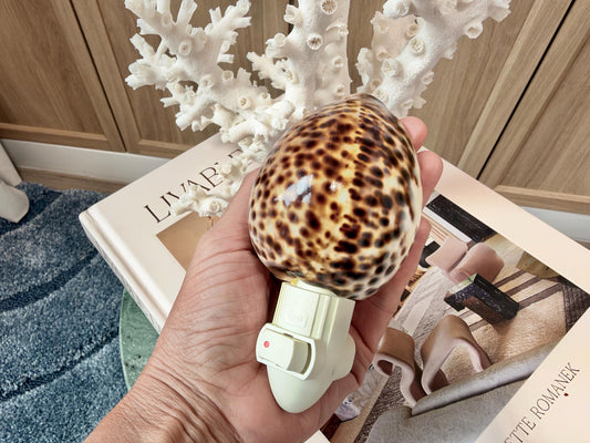 Authentic Tiger Cowrie Shell Night Light 5": Wall Plug-in Natural Seashell Décor