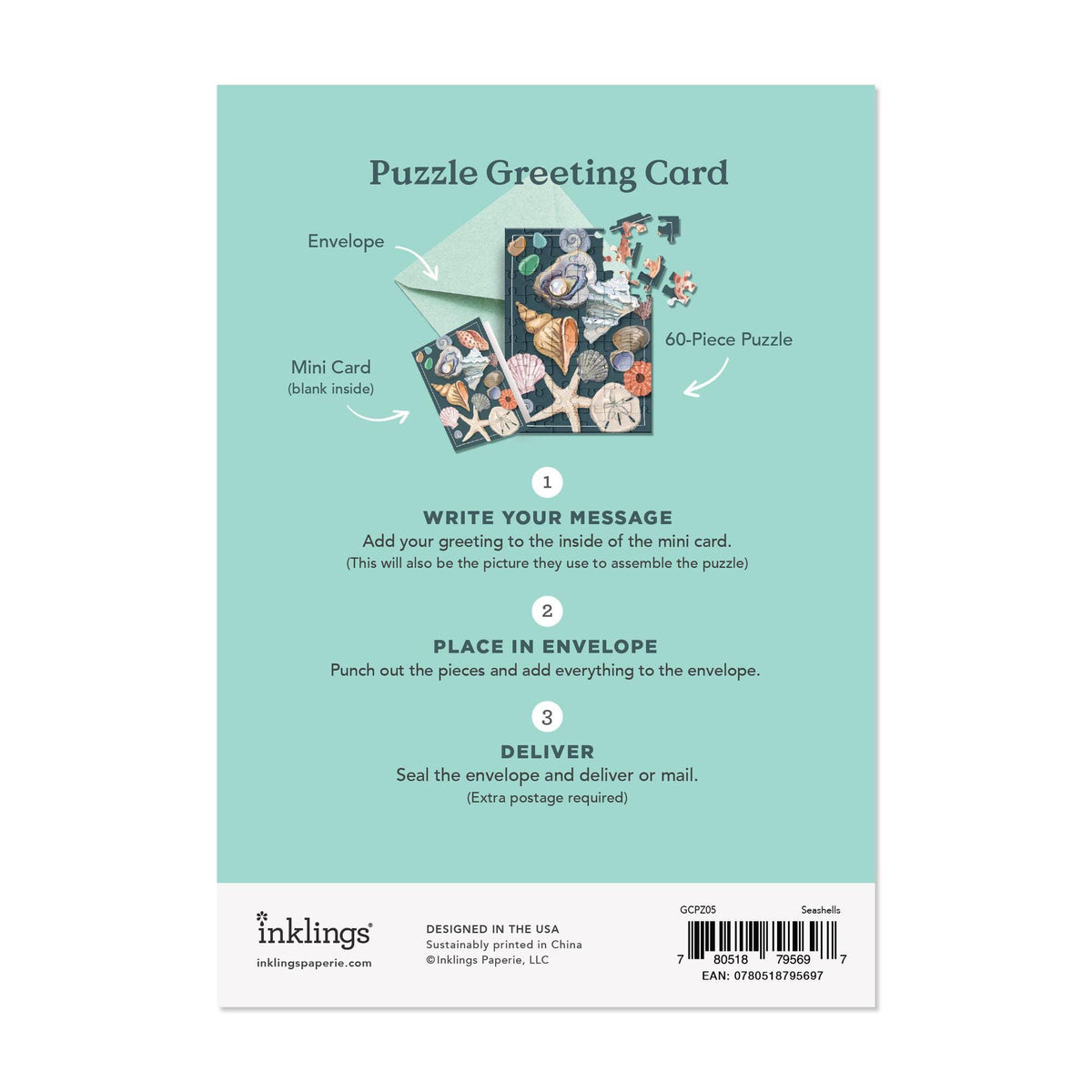 Seashells Puzzle Greeting Card: Beachy Coastal Lovers Gift