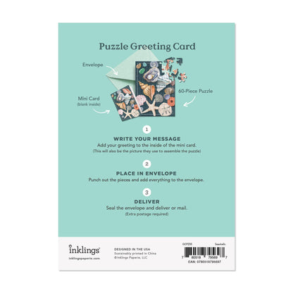 Seashells Puzzle Greeting Card: Beachy Coastal Lovers Gift
