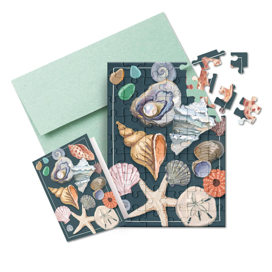 Seashells Puzzle Greeting Card: Beachy Coastal Lovers Gift