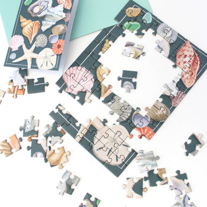 Seashells Puzzle Greeting Card: Beachy Coastal Lovers Gift