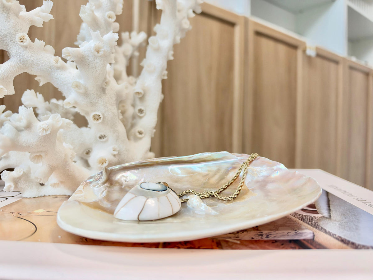 Real 5-6" PEARL Embedded Clam Shell Dished: Polished Mother of Pearl Decorative Tray