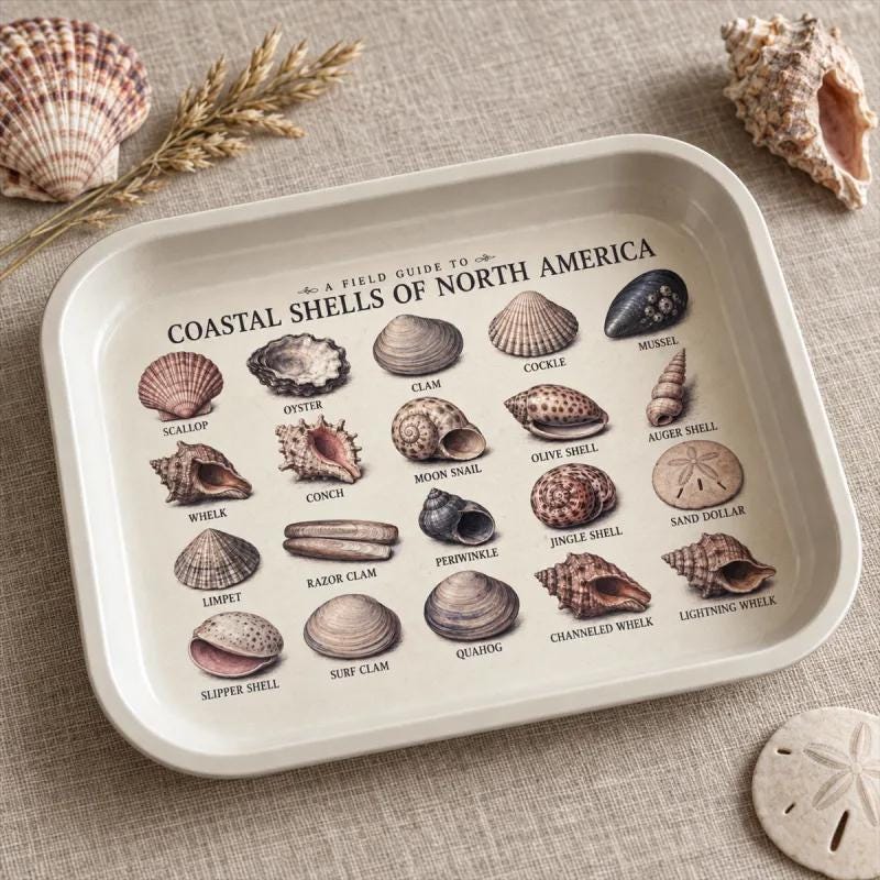 Seashell Specimen Decorative Tray: Coastal Décor Gift