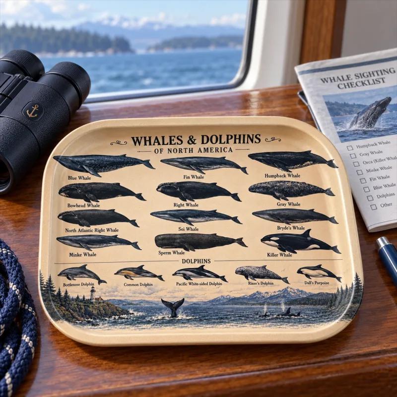 Whales & Dolphins Specimen Decorative Tray: Coastal Décor Gift