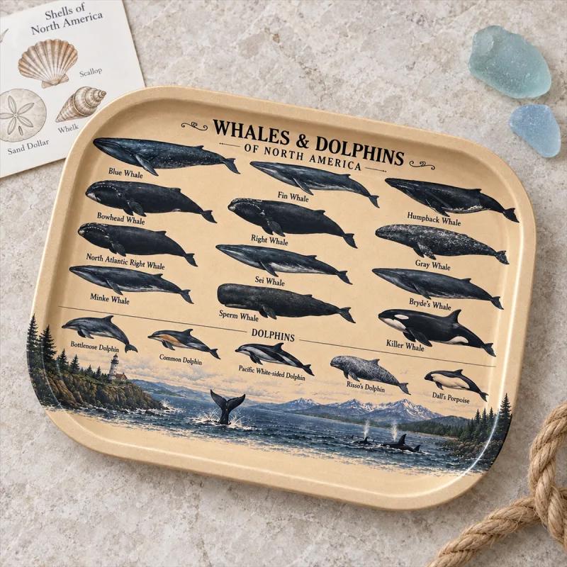 Whales & Dolphins Specimen Decorative Tray: Coastal Décor Gift