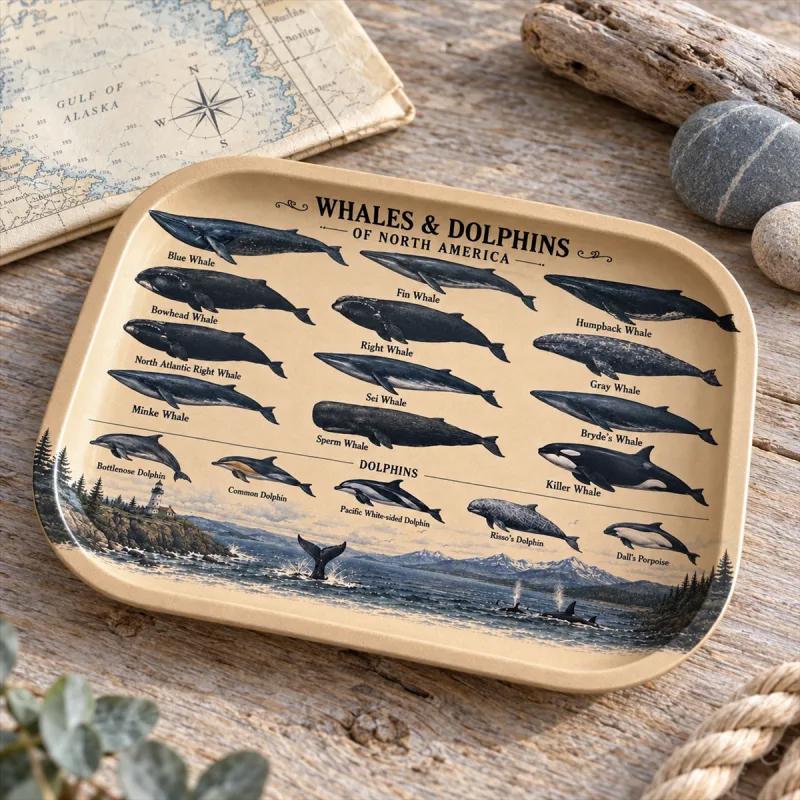 Whales & Dolphins Specimen Decorative Tray: Coastal Décor Gift
