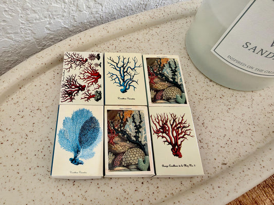Vintage Coral Sea Fan Decorative Matchboxes – Set of 6 – Coastal Home Décor & Nautical Gift
