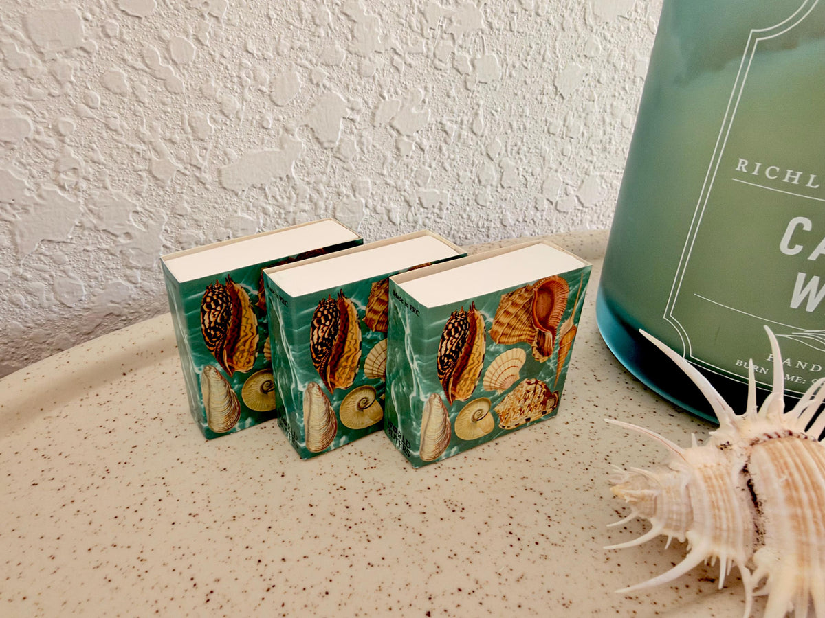 Seashells In Water Decorative Matchboxes – Set of 3 – Coastal Home Décor & Nautical Gift