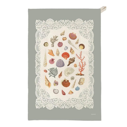 Vintage Seashell Specimens of the Sea, Organic Cotton Tea Towel Coastal Kitchen Décor