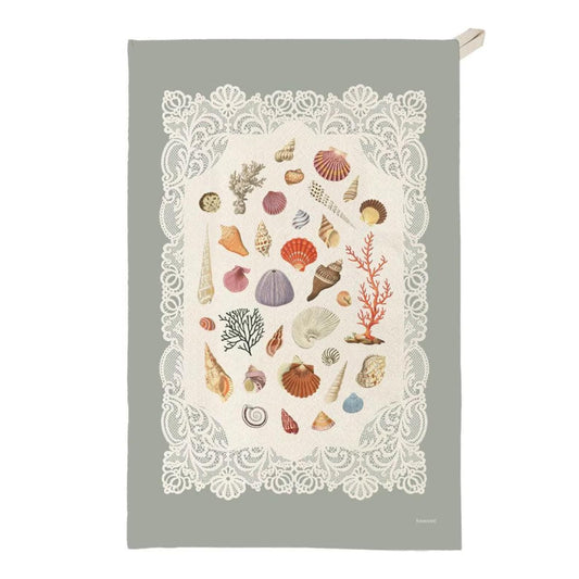 Vintage Seashell Specimens of the Sea, Organic Cotton Tea Towel Coastal Kitchen Décor
