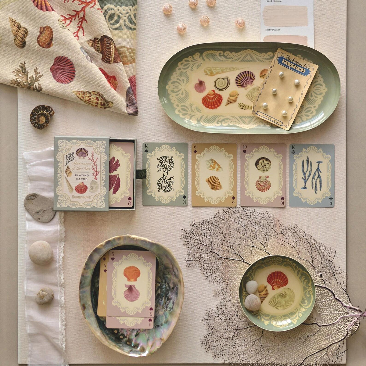 Vintage Seashell Specimens of the Sea, Organic Cotton Tea Towel Coastal Kitchen Décor