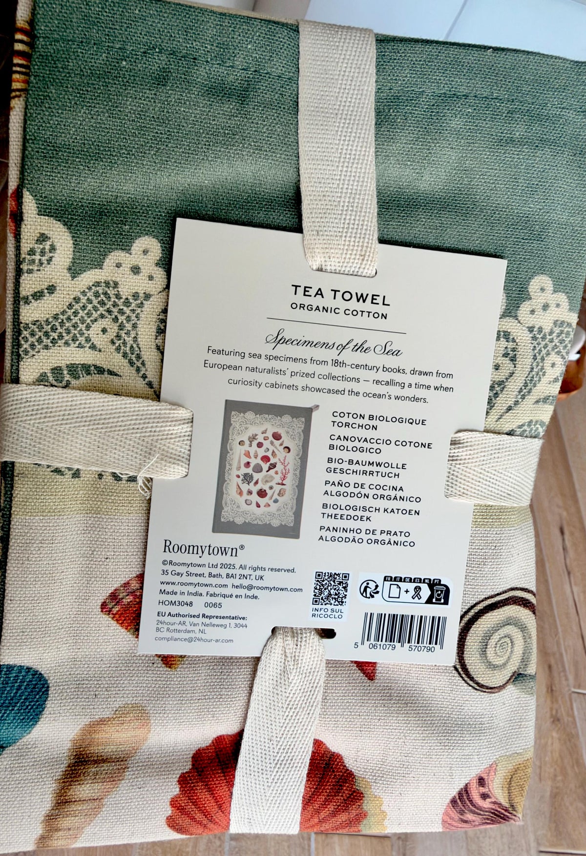 Vintage Seashell Specimens of the Sea, Organic Cotton Tea Towel Coastal Kitchen Décor