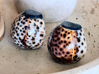 Handcrafted Cowrie Shell Salt And Pepper Shakers Set, Organic Modern Coastal Décor Gift