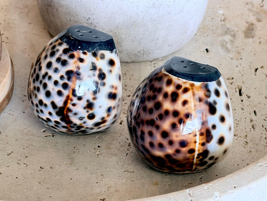 Handcrafted Cowrie Shell Salt And Pepper Shakers Set, Organic Modern Coastal Décor Gift