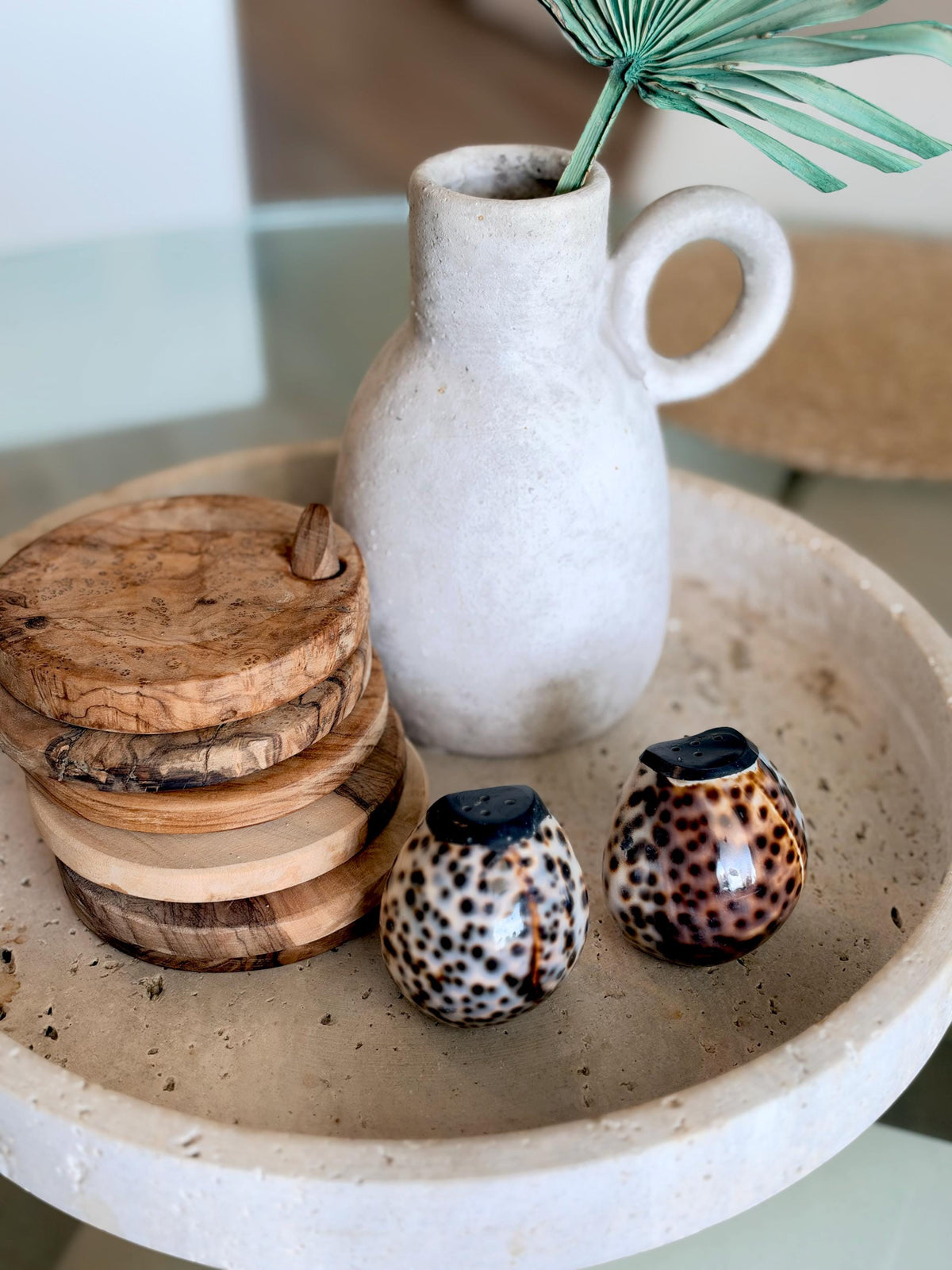 Handcrafted Cowrie Shell Salt And Pepper Shakers Set, Organic Modern Coastal Décor Gift