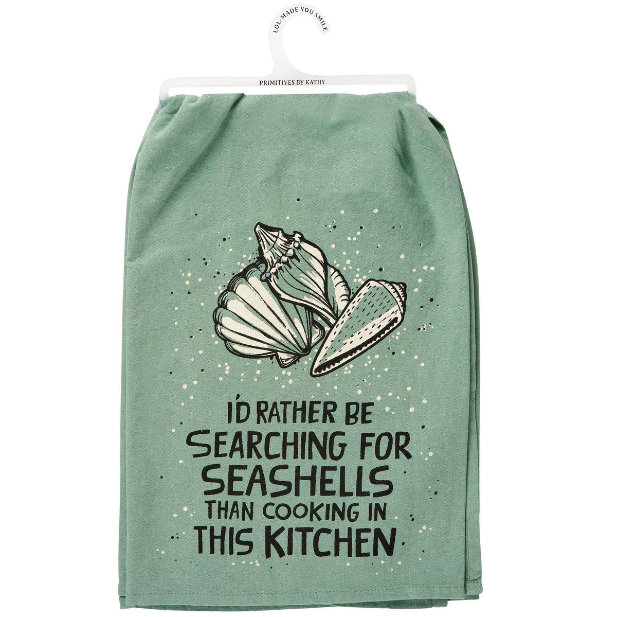I'd Rather Be Searching For Seashells, Cotton Tea Towel Coastal Kitchen Décor Gift