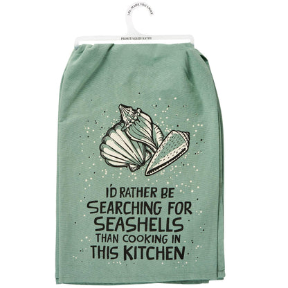 I'd Rather Be Searching For Seashells, Cotton Tea Towel Coastal Kitchen Décor Gift