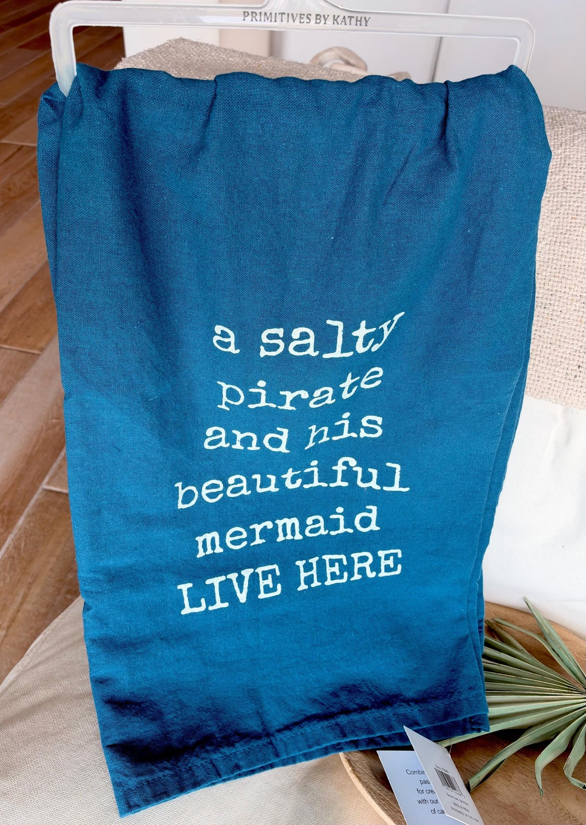 Salty Pirate and His Mermaid , Cotton Tea Towel Coastal Kitchen Décor Gift