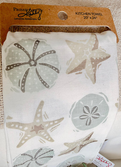 Sea Urchins & Star Fish 20"x26" Cotton Tea Towel Coastal Kitchen Décor Gift