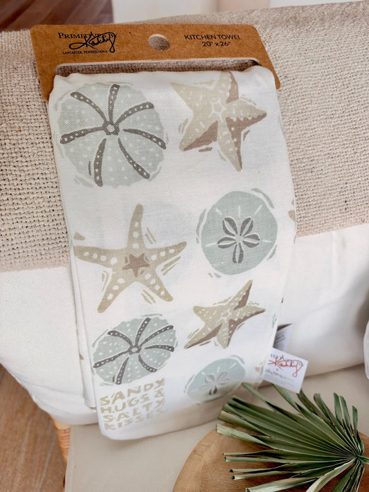 Sea Urchins & Star Fish 20"x26" Cotton Tea Towel Coastal Kitchen Décor Gift