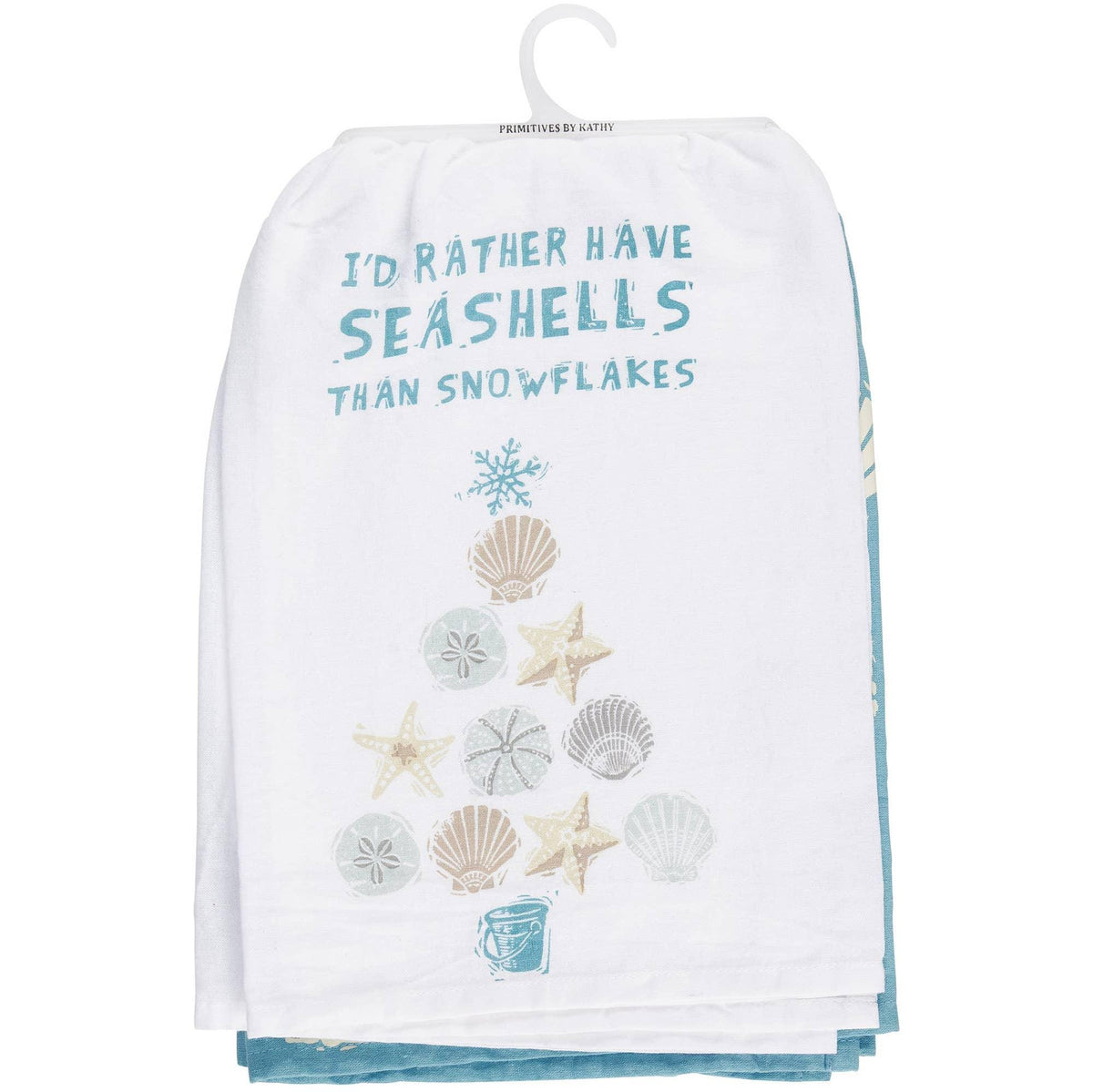 I'd Rather Have Seashells Then Snowflakes, Set of 2 Cotton Tea Towel Coastal Kitchen Décor Gift
