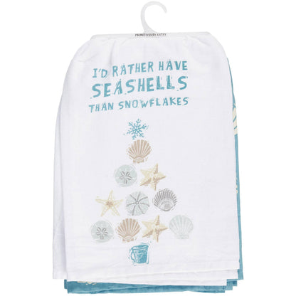 I'd Rather Have Seashells Then Snowflakes, Set of 2 Cotton Tea Towel Coastal Kitchen Décor Gift