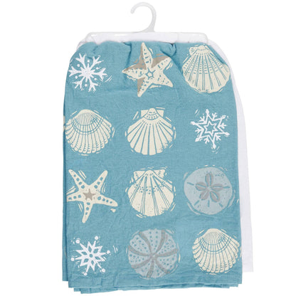 I'd Rather Have Seashells Then Snowflakes, Set of 2 Cotton Tea Towel Coastal Kitchen Décor Gift