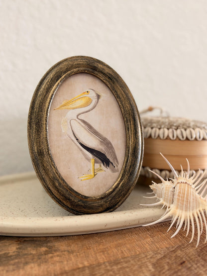 Coastal Primitive Pelican Portrait Hanging Wall Décor 7.5x5", Wood Frame