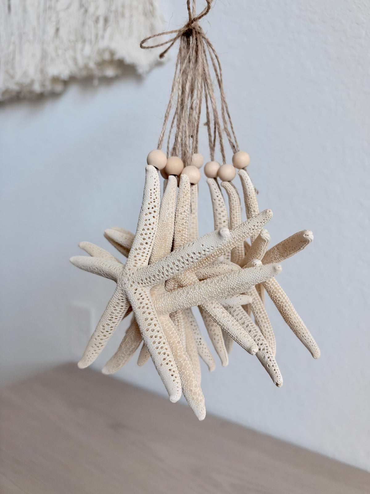 Handmade White Pencil Starfish Ornaments: Set of 6, Natural Seashell Christmas Tree Decoration