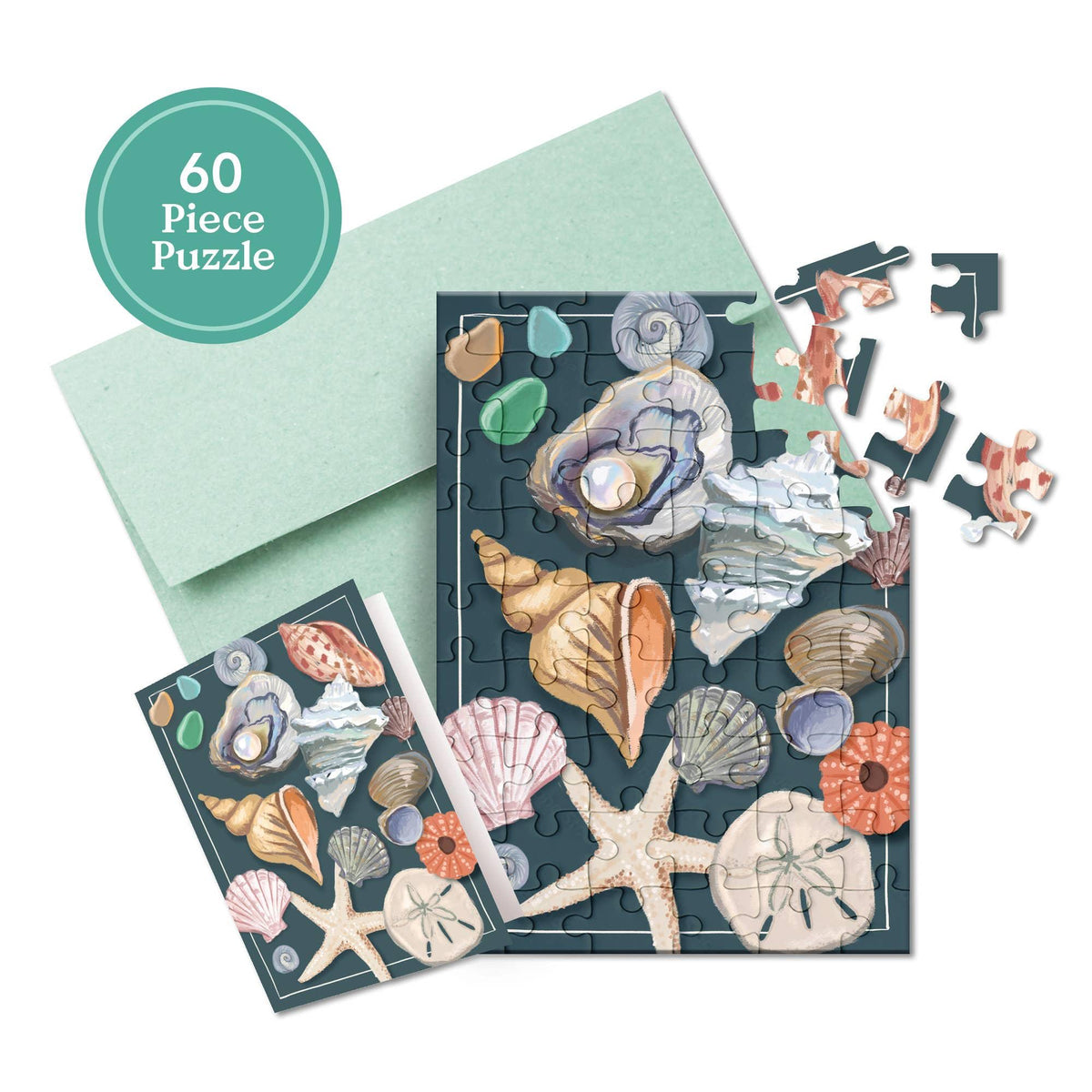 Seashells Puzzle Greeting Card: Beachy Coastal Lovers Gift