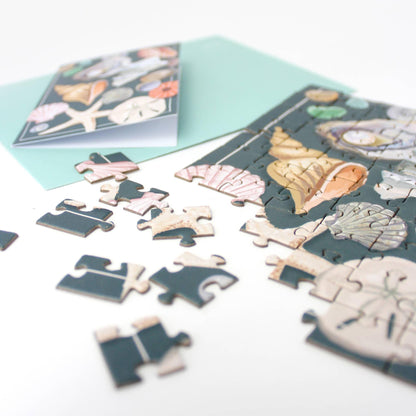 Seashells Puzzle Greeting Card: Beachy Coastal Lovers Gift