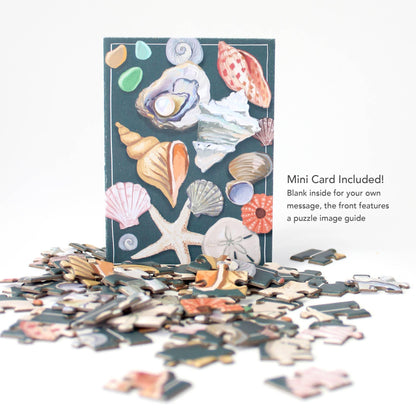 Seashells Puzzle Greeting Card: Beachy Coastal Lovers Gift