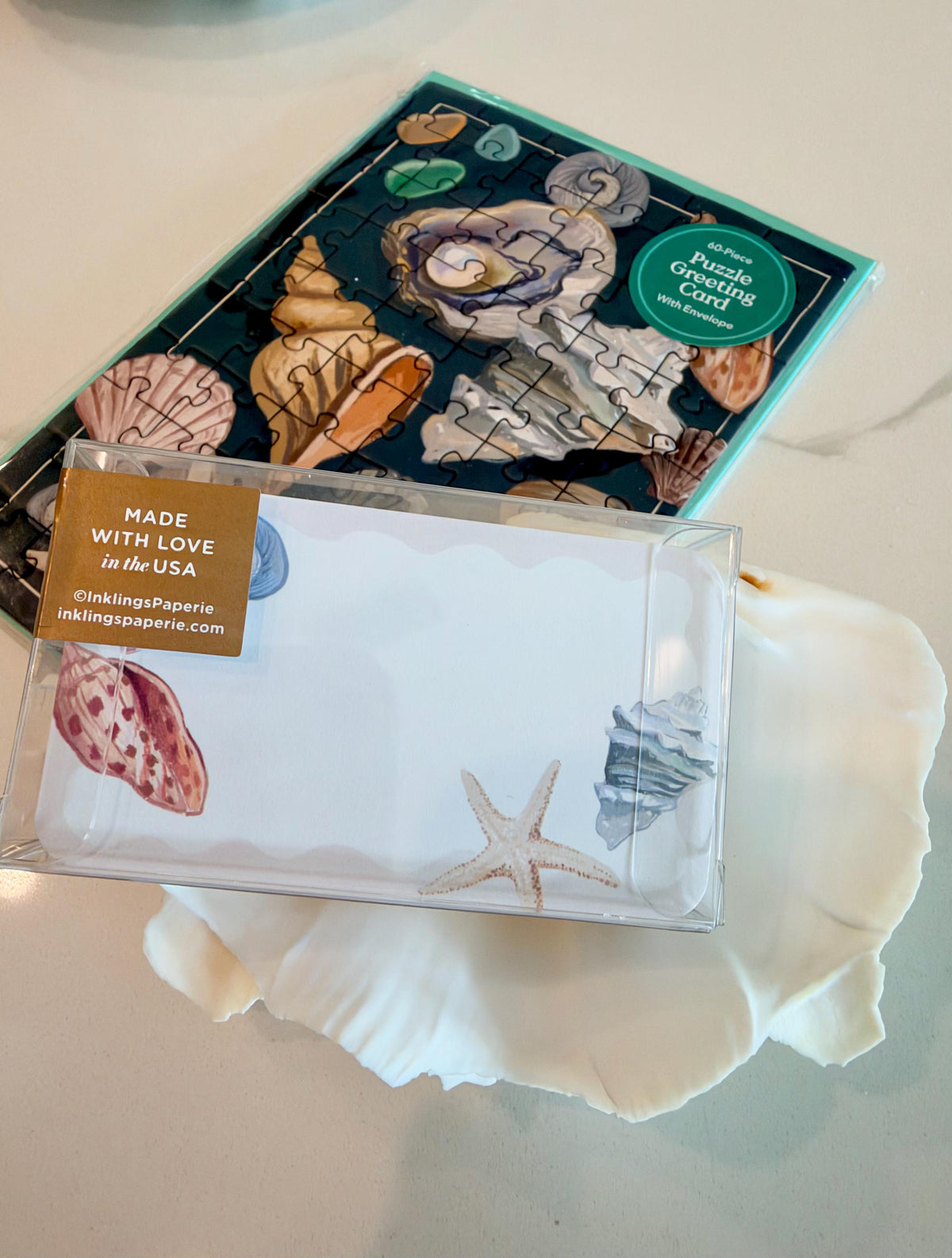 Customized Seashells Puzzle Greeting Card: Beachy Coastal Lovers Gift