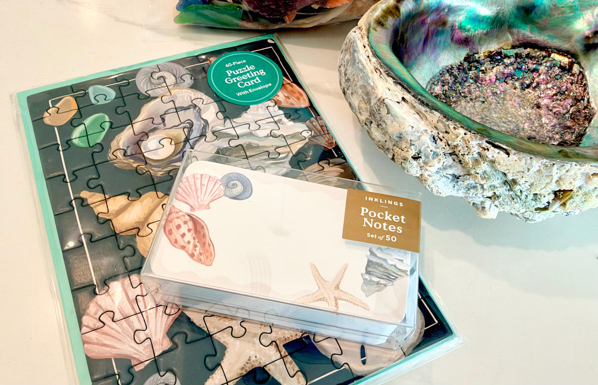 Customized Seashells Puzzle Greeting Card: Beachy Coastal Lovers Gift