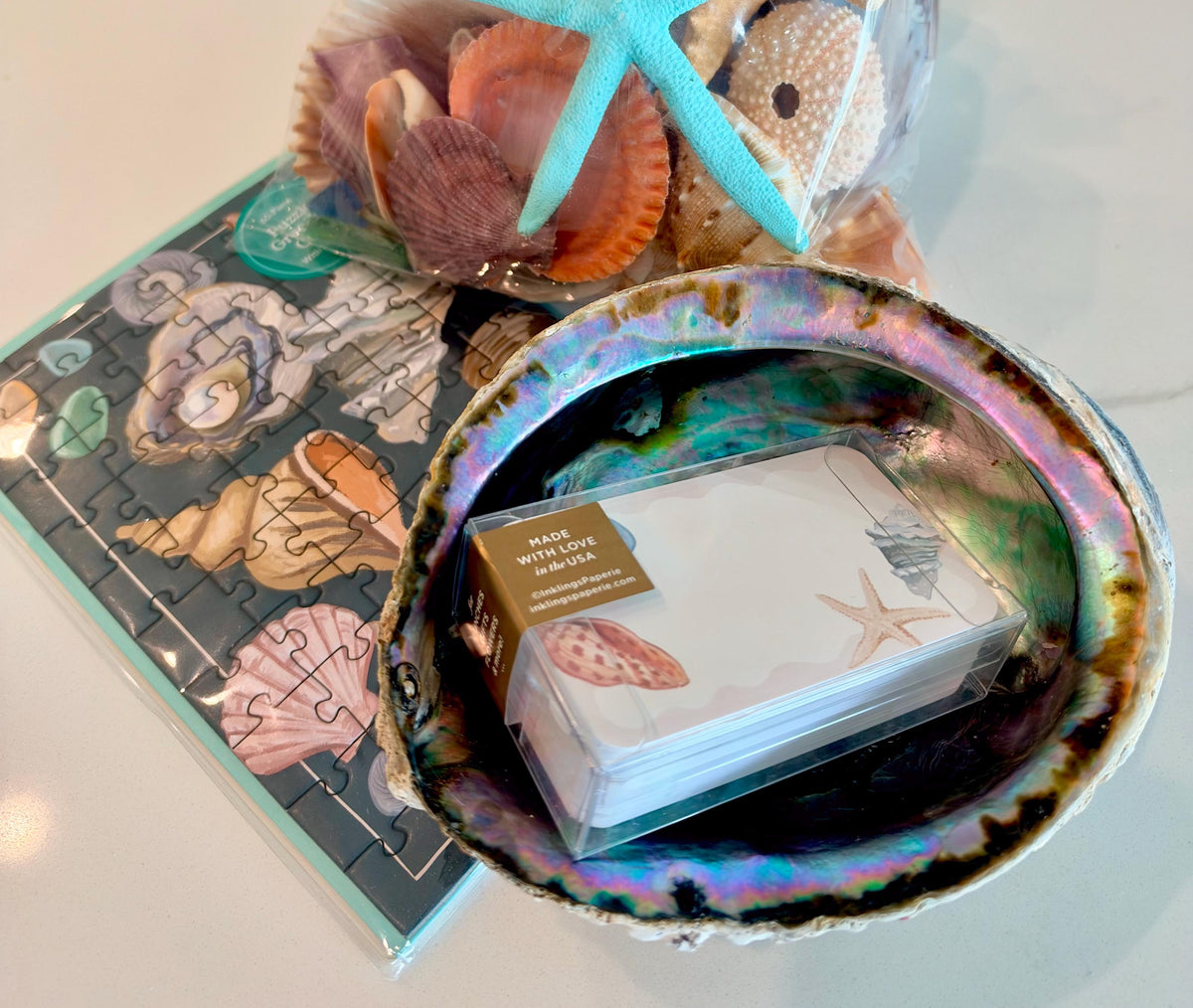Customized Seashells Puzzle Greeting Card: Beachy Coastal Lovers Gift