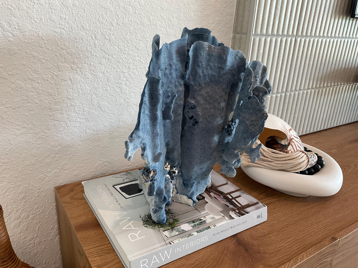Blue Ridge Coral Fossil Specimen: 13" x 13" x 10” Coastal Beach House Décor