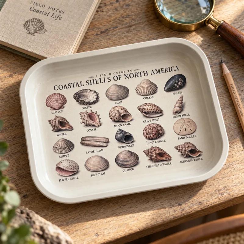 Seashell Specimen Decorative Tray: Coastal Décor Gift