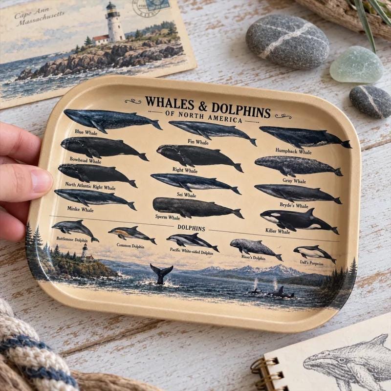 Whales & Dolphins Specimen Decorative Tray: Coastal Décor Gift